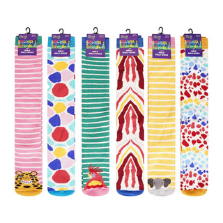 Kids 6 Pack Thermal Wellington Boot Socks - Multi Jungle Designs