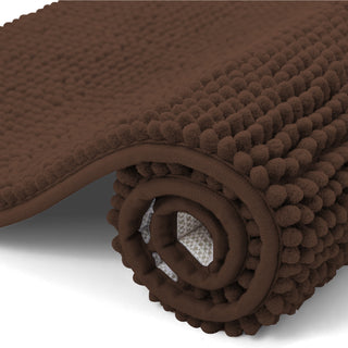 K Collection Luxury Chenille Bath Mat, Extra Soft and Absorbent Shaggy - Non Slip Machine Washable Bathroom Mats – Brown - Available in 3 Sizes