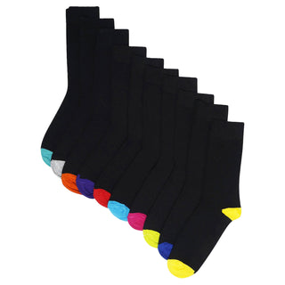 Kids 12 Pack Bamboo Socks, Anti Bacterial and Breathable - Black Socks with Colour Heel and Toe
