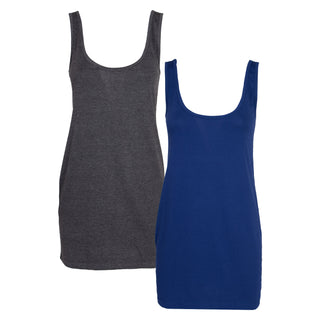 Keanu Ladies 2 Pack Longline Vest - Cotton Blend - Available in White, Black, Light and Dark Assorted Colours
