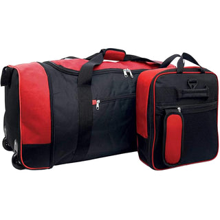 XPLR Foldaway Red Holdall with Wheels – Lightweight 80L Travel Bag with Durable Wheels, Pull Handle & Shoulder Strap – Foldable Luggage for Gym, Hiking, Camping, Holidays & Travel – Grey, Red & Blue – Compact & Spacious