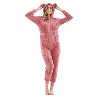 Keanu Ladies Hooded Onesie - Black, Charcoal, Pink, Grey and Taupe Design