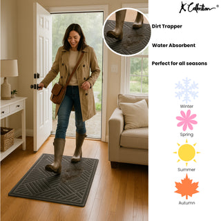 K Collection Recycled Enviro Non Slip Rubber Mat – Indoor/Outdoor Entrance Door Mat – Heavy Duty Eco Friendly - Perfect Dust/Debris Grabbing Doormats - Grey