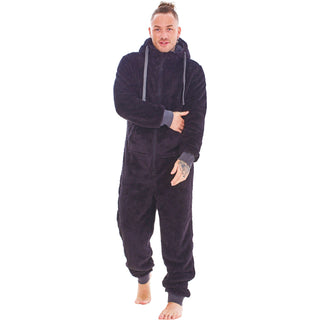 Keanu Mens Thick Snuggle Hooded Onesie - Contrast Trim Design - 100% Fleece Polyester - Adults