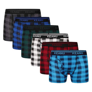 Keanu Pack of 6 Mens Boxer Trunks - Buffalo Check Print Design - Cotton Blend