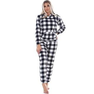 Keanu Ladies Fleece Pyjamas - Checkered Design - Pull Over Hoodie