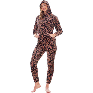 Keanu Ladies Fleece Pyjamas - Leopard Print Design - Pull Over and Zip-Up Hoodie