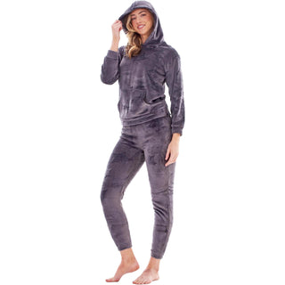 Keanu Ladies Fleece Pyjamas - Charcoal Star Embossed Design - Pull Over and Zip-Up Hoodie