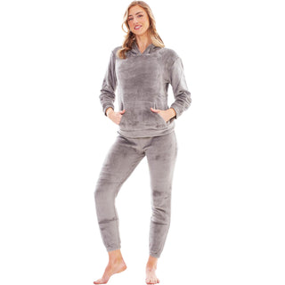 Keanu Ladies Fleece Pyjamas - Pink, Charcoal, Grey and Black Design - Pull Over Hoodie