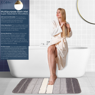 K Collection Multipurpose Microfibre Bath Mat – Super Absorbent Non-Slip Mat - Extra Soft Thick Floor Foot Mat, Fluffy Shaggy Shower Bathroom Mat - Grey