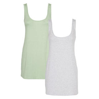 Keanu Ladies 2 Pack Longline Vest - Cotton Blend - Available in White, Black, Light and Dark Assorted Colours