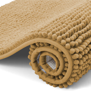 K Collection Luxury Chenille Bath Mat, Extra Soft and Absorbent Shaggy - Non Slip Machine Washable Bathroom Mats – Beige - Available in 3 Sizes