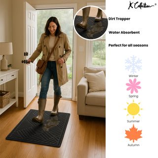 K Collection Recycled Enviro Non Slip Rubber Mat – Indoor/Outdoor Entrance Door Mat – Heavy Duty Eco Friendly - Perfect Dust/Debris Grabbing Doormats - Dark Grey