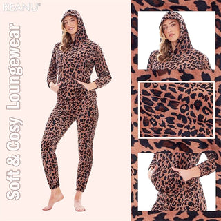 Keanu Ladies Fleece Pyjamas - Leopard Print Design - Pull Over and Zip-Up Hoodie