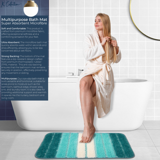 K Collection Multipurpose Microfibre Bath Mat – Super Absorbent Non-Slip Mat - Extra Soft Thick Floor Foot Mat, Fluffy Shaggy Shower Bathroom Mat - Turquoise