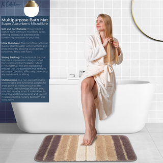 K Collection Multipurpose Microfibre Bath Mat – Super Absorbent Non-Slip Mat - Extra Soft Thick Floor Foot Mat, Fluffy Shaggy Shower Bathroom Mat - Beige