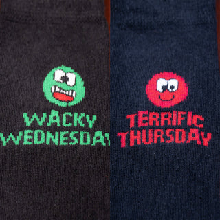 Kids 7 Pack Mood of the Week Novelty Socks - Black with Assorted Heel and Toes