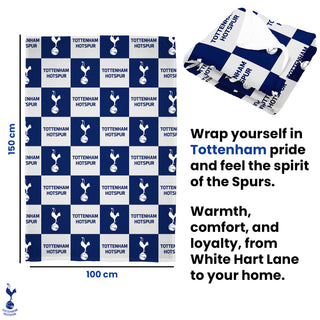 Tottenham Hotspur Fleece Blanket - Checkered Design - 100% Polyester - 100 x 150cm