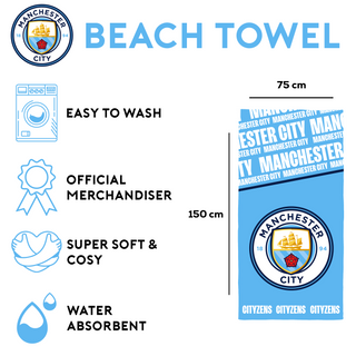 Manchester City Towel - Cityzens Design - 100% Cotton - 150 x 75cm
