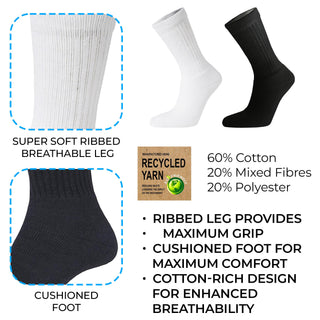 Mens 12 Pack Cotton Rich Sport and Work Socks Work Socks - Black, White and Mix