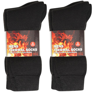 Kids 6 Pack Thick Brushed Thermal Socks - Black