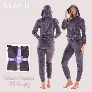 Keanu Ladies Fleece Pyjamas - Charcoal Star Embossed Design - Pull Over and Zip-Up Hoodie