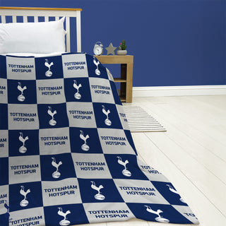Tottenham Hotspur Fleece Blanket - Checkered Design - 100% Polyester - 100 x 150cm