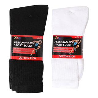 Mens 12 Pack Cotton Rich Sport and Work Socks Work Socks - Black, White and Mix