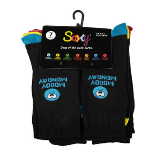 Mens 7 Pack Mood of the Week Novelty Socks - Black with Assorted Heel and Toes