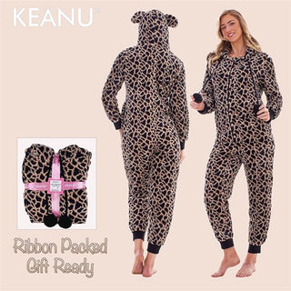 Keanu Ladies Hooded Onesie - Leopard Print Design