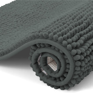 K Collection Luxury Chenille Bath Mat, Extra Soft and Absorbent Shaggy - Non Slip Machine Washable Bathroom Mats – Grey - Available in 3 Sizes