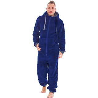 Keanu Mens Thick Snuggle Hooded Onesie - Contrast Trim Design - 100% Fleece Polyester - Adults