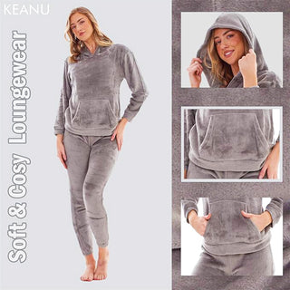 Keanu Ladies Fleece Pyjamas - Pink, Charcoal, Grey and Black Design - Pull Over Hoodie