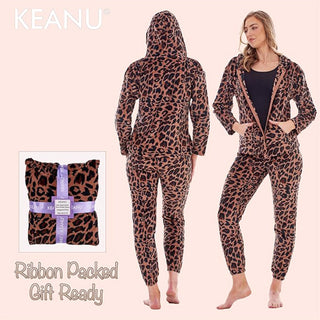 Keanu Ladies Fleece Pyjamas - Leopard Print Design - Pull Over and Zip-Up Hoodie