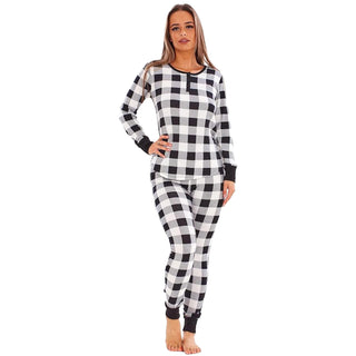 Keanu Ladies Thermal Pyjamas - Black/White Buffalo Check Design