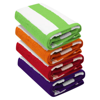 K Collection 4 Pack Cabana Stripe Beach Towel - 100% Cotton - 76 x 152 cm