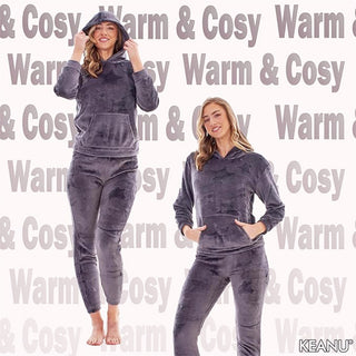 Keanu Ladies Fleece Pyjamas - Charcoal Star Embossed Design - Pull Over and Zip-Up Hoodie