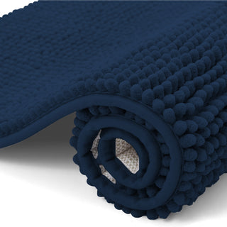 K Collection Luxury Chenille Bath Mat, Extra Soft and Absorbent Shaggy - Non Slip Machine Washable Bathroom Mats – Navy - Available in 3 Sizes