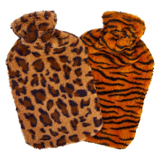 K Collection 2 x Hot Water Bottles With Removable Cover - 2L Capacity - Leopard & Tiger Print Design