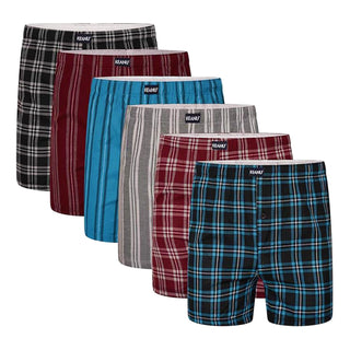 Keanu Pack of 6 Mens Woven Boxer Shorts - Assorted Pattern Design - Cotton Blend