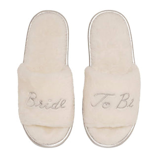 Keanu Ladies Slippers - Bride to Be Design - Slip On Mule - Faux Fur Glitter
