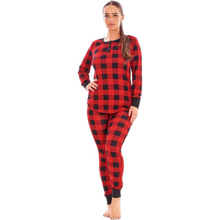 Keanu Ladies Thermal Pyjamas - Red/Black Buffalo Check Design