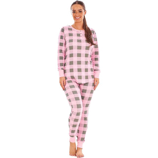 Keanu Ladies Thermal Pyjamas - Pink/Grey Buffalo Check Design