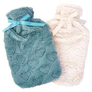 K Collection 2 x Hot Water Bottles With Removable Cover - 2L Capacity - Sage Green & Cream Design