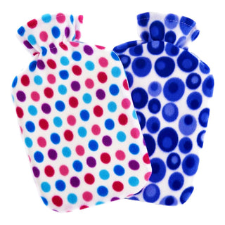 K Collection 2 x Hot Water Bottles With Removable Cover - 2L Capacity - Dotty Design