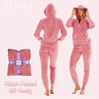 Keanu Ladies Fleece Pyjamas - Pink, Charcoal, Grey and Black Design- Zip-Up Hoodie