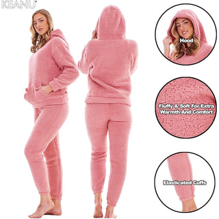 Keanu Ladies Borg Pyjamas - Pink Design - Pull Over Hoodie