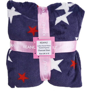 Keanu Ladies Fleece Pyjamas - White and Red Star Design - Pull Over Hoodie