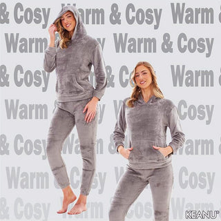 Keanu Ladies Fleece Pyjamas - Pink, Charcoal, Grey and Black Design - Pull Over Hoodie