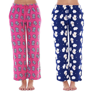 Keanu Ladies Pack of 2 Fleece Lounge Pants - Lamb and Puppy Design